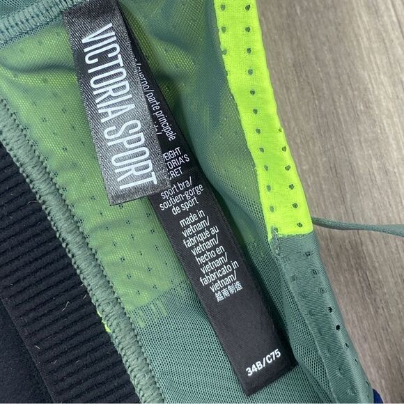 Victoria’s Secret Sport Color Block Lightweight Sports Bra Olive Green Blue 34B - Picture 9 of 11